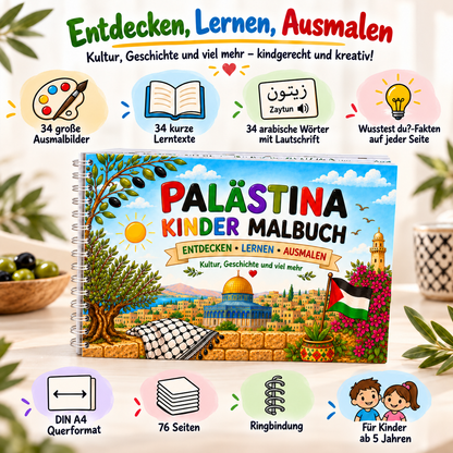 Palästina Kinder Malbuch - Ausmalen, entdecken und lernen